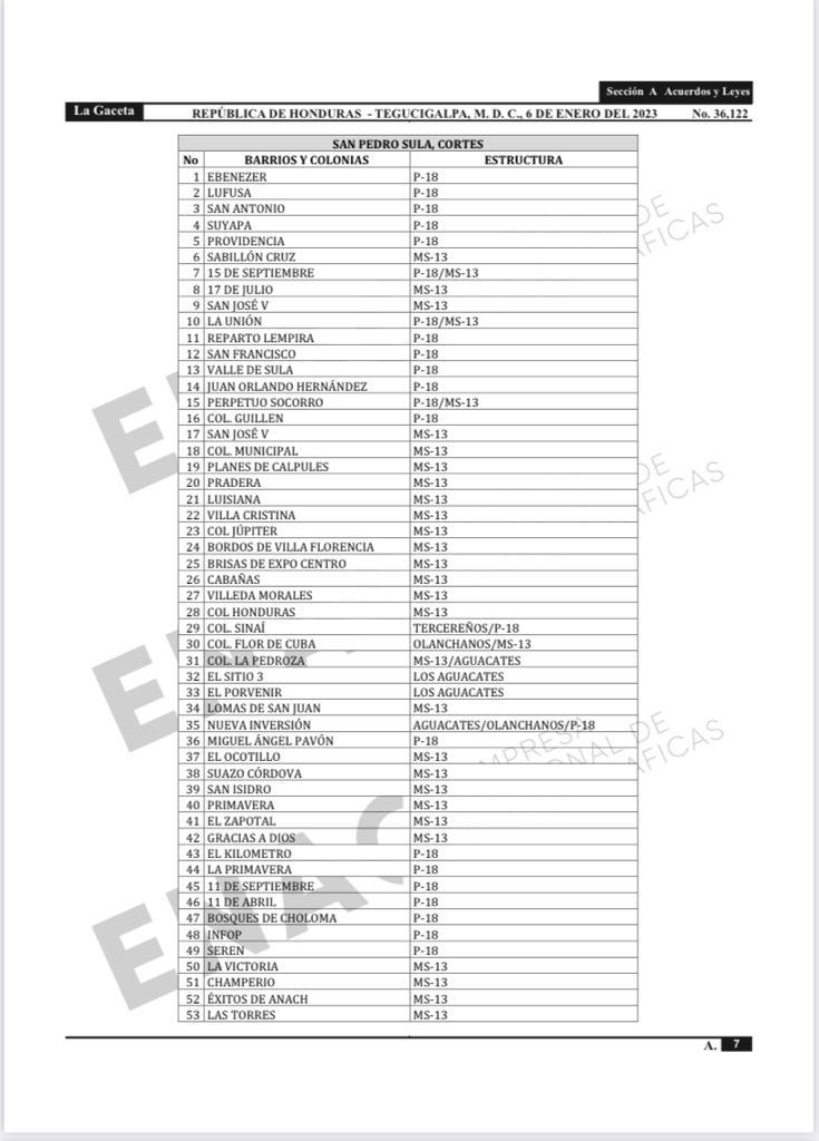 Ciudades y zonas en estado de excepción