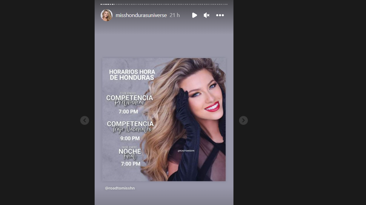 Historia de la cuenta de Miss Universo de Honduras. Foto: Instagram