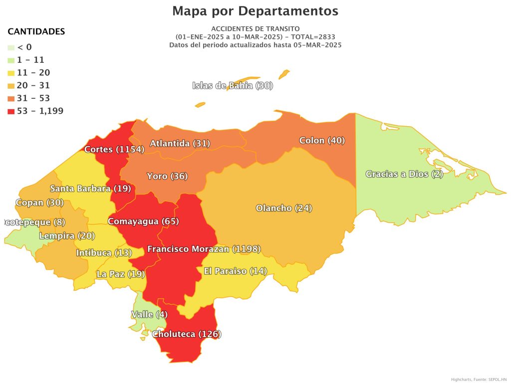 Map of traffic accidents in Honduras