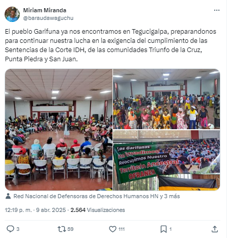 Reunión de comunidades garígunas en Tegucigalpa