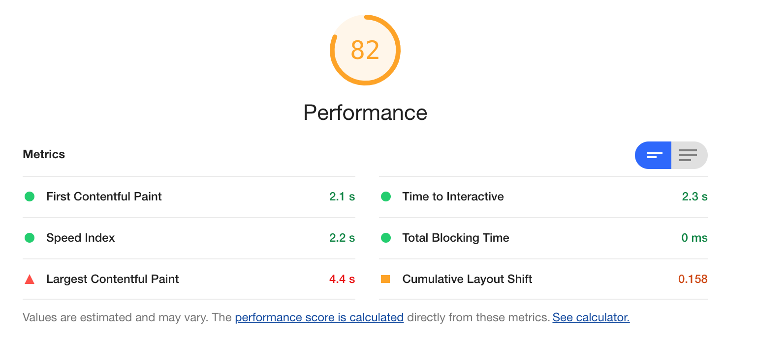 Lighthouse score after javascript optimization