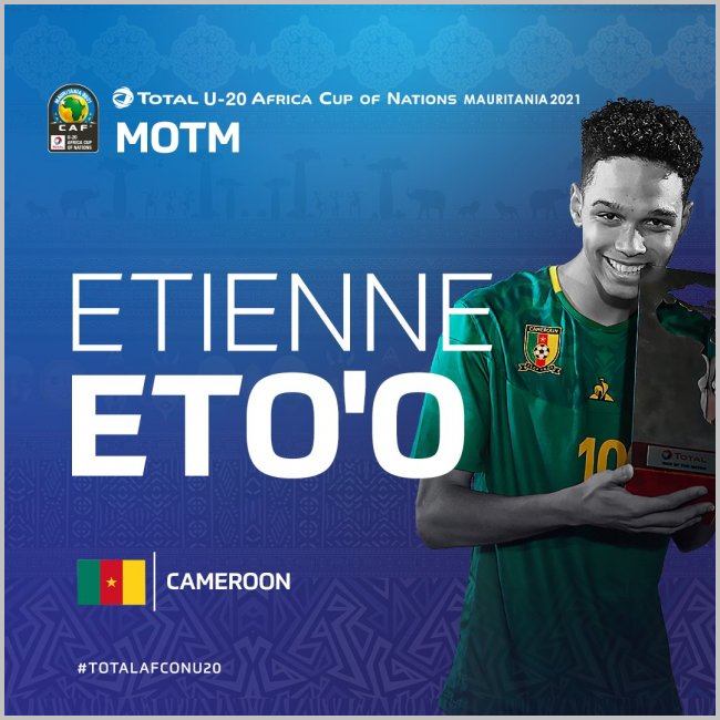 Étienne Eto’o a été désigné Homme du match contre le Mozambique. Source: camfoot.com /Total CAF