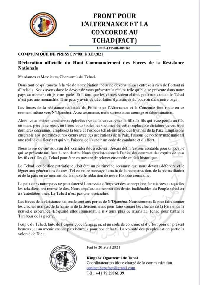Tchad : "Le Tchad n’est pas une monarchie" (FACT)