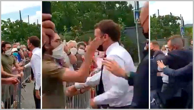 Le président Macron a été giflé par un citoyen français. Source: ladepeche.fr /Capture reprise sous autorisation