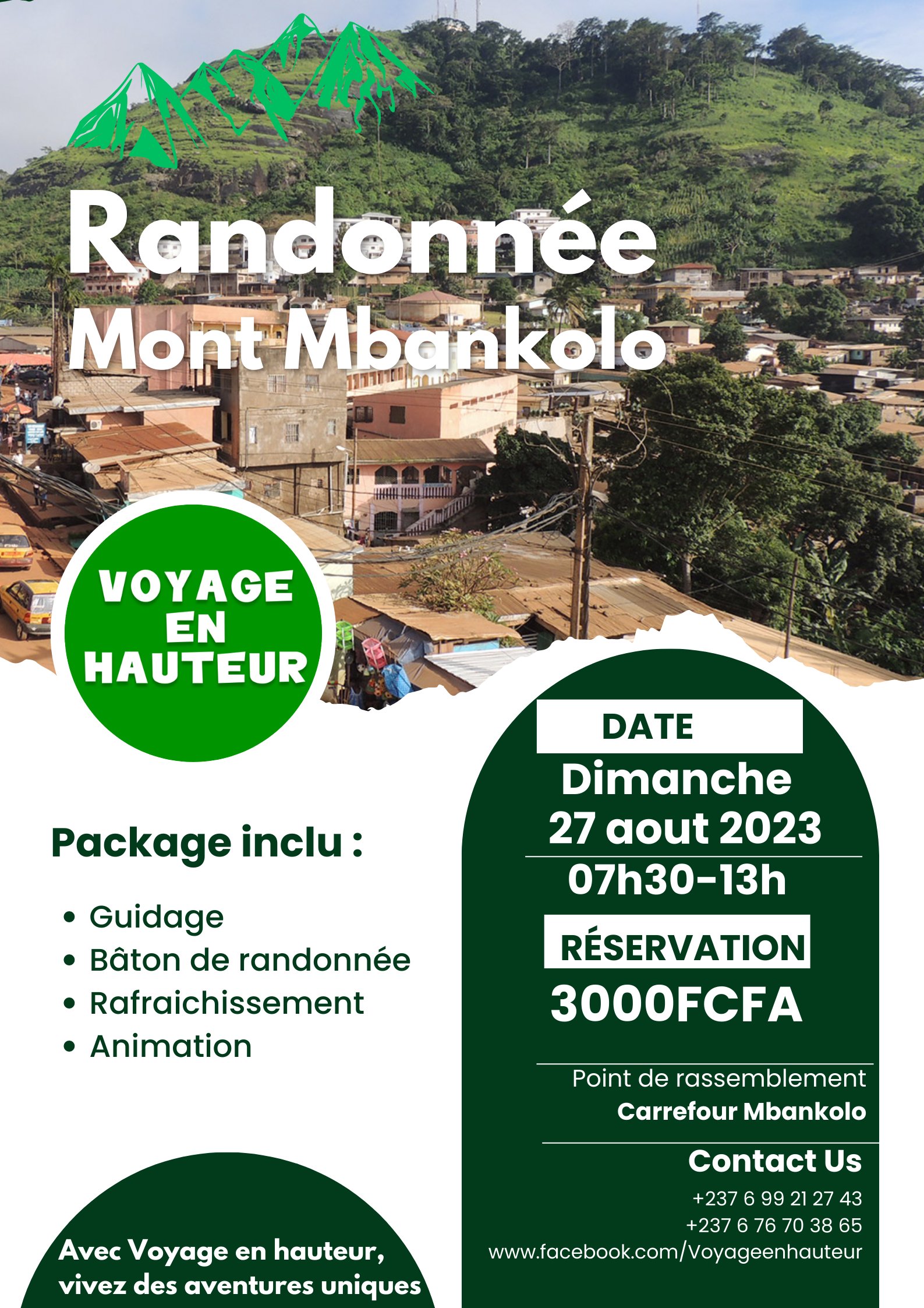 Voyage en hauteur organise régulièrement des circuits de randonnée dans la ville Yaoundé. Contactez-moi au 676703865.