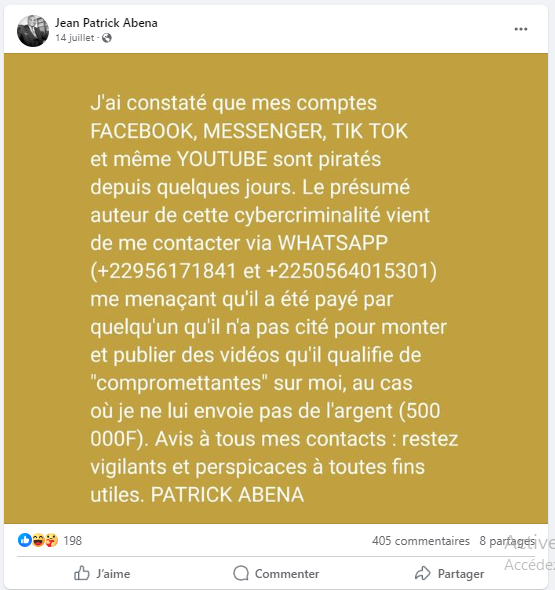 Le 14 juillet 2023, Jean Patrick Abena prévenait déjà qu