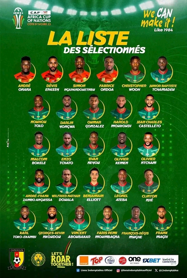 Liste des 27 joueurs sélectionnés par Rigobert Song&nbsp;