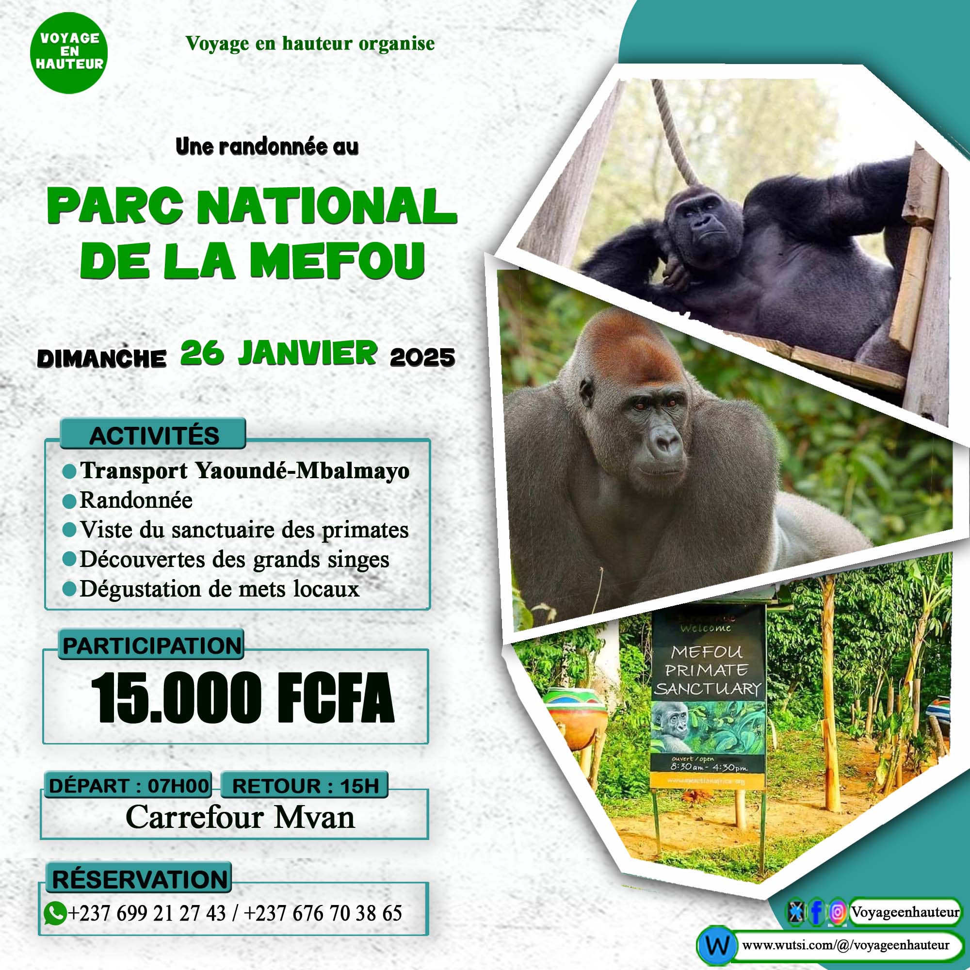 Voyage en hauteur organise une excursion au Parc national de la Mefou le 26 janvier 2025