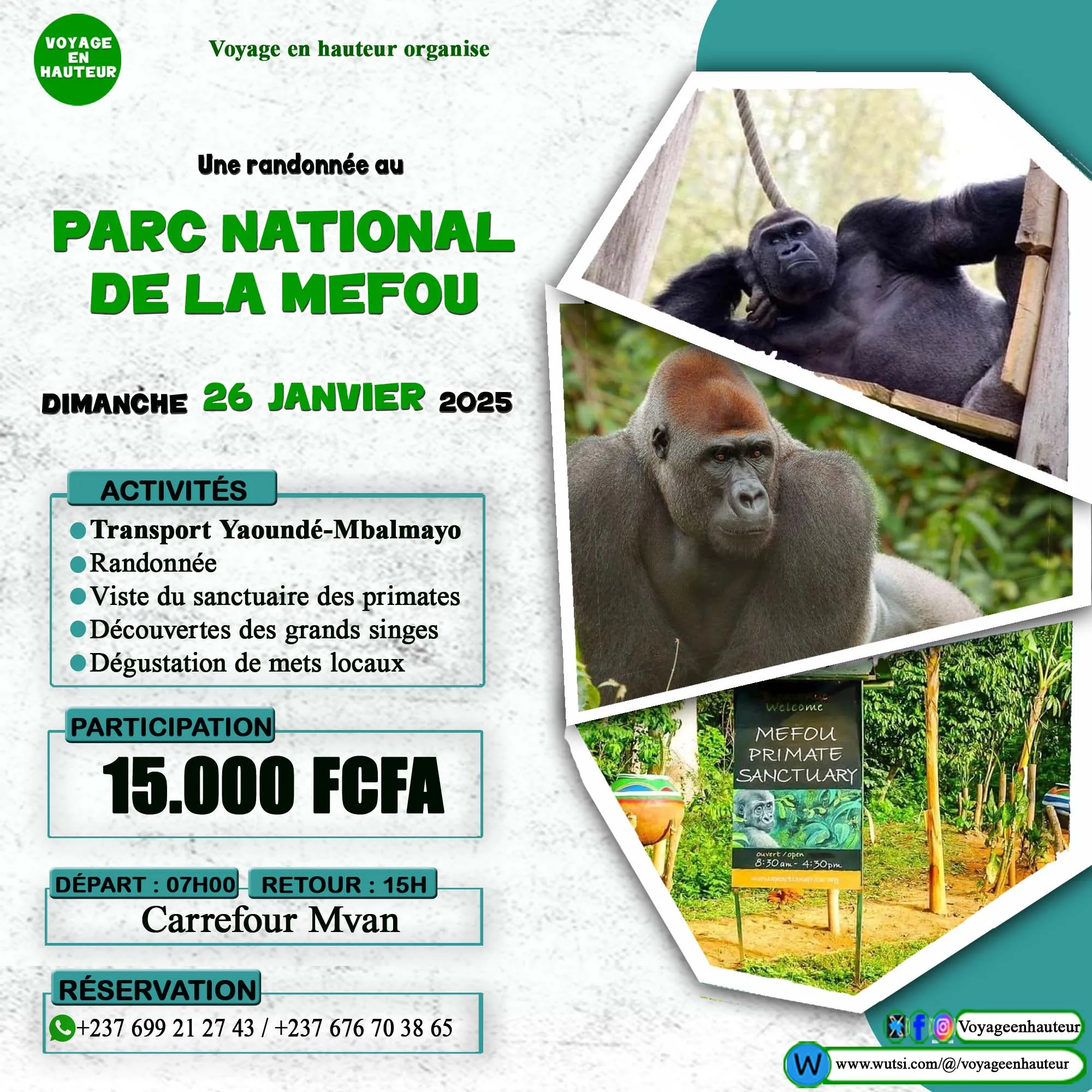 Voyage en hauteur organise une excursion au Parc national de la Mefou le 26 janvier 2025