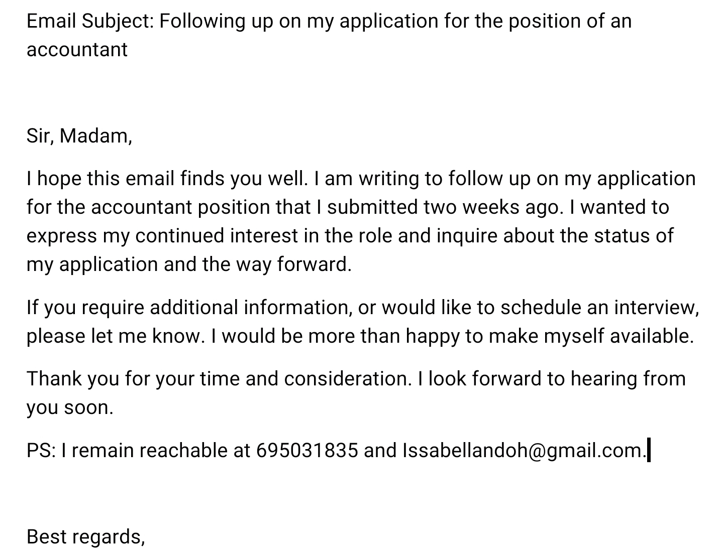 Example of a Follow-up email