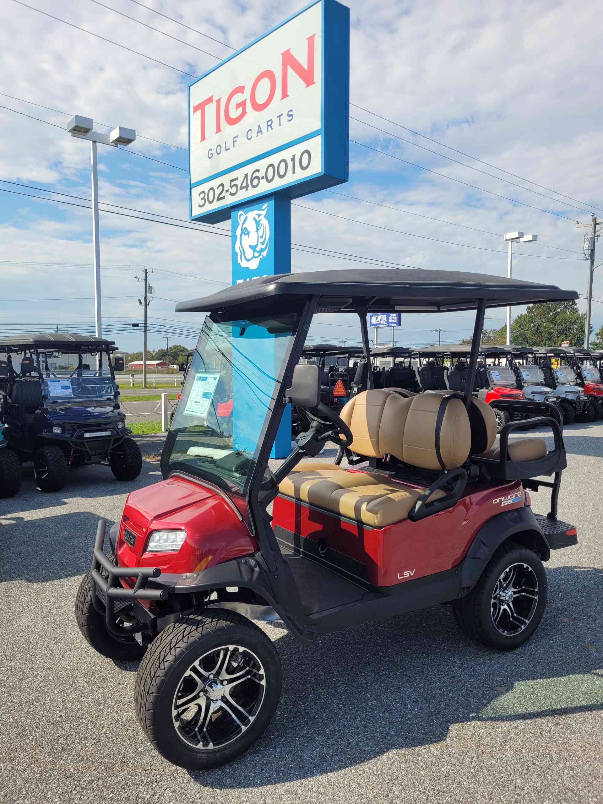 2027 Club Car Onward 4 Passenger (2+2) LSV Golf Cart in Candy Apple Red for sale at TIGON Dover, DE