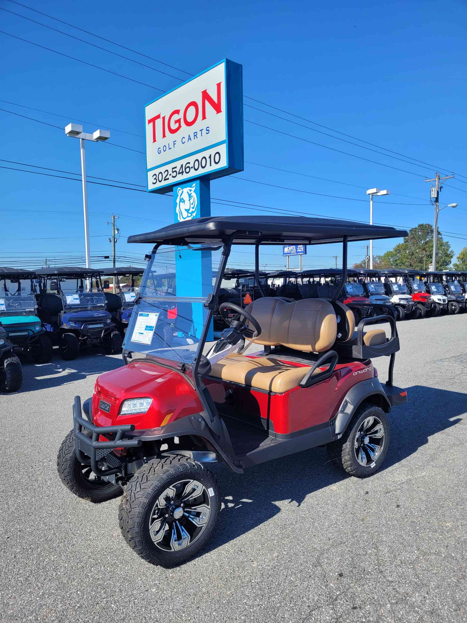 2027 Club Car Onward 4 Passenger (2+2) PTV Golf Cart in Candy Apple Red for sale at TIGON Dover, DE