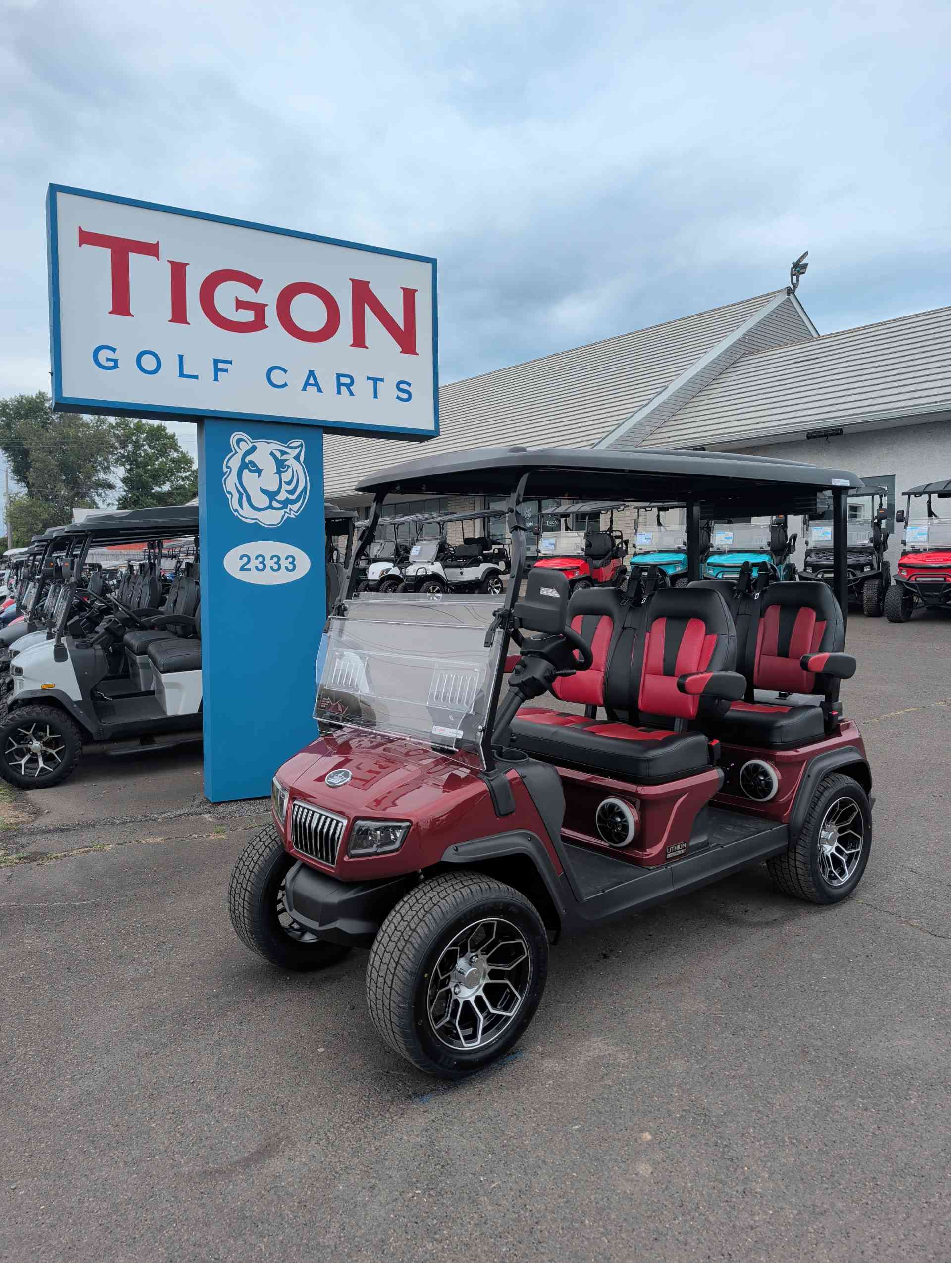 2027 Evolution D5 Ranger 4 PLUS Golf Cart in Flamenco Red for sale at TIGON Hatfield, PA