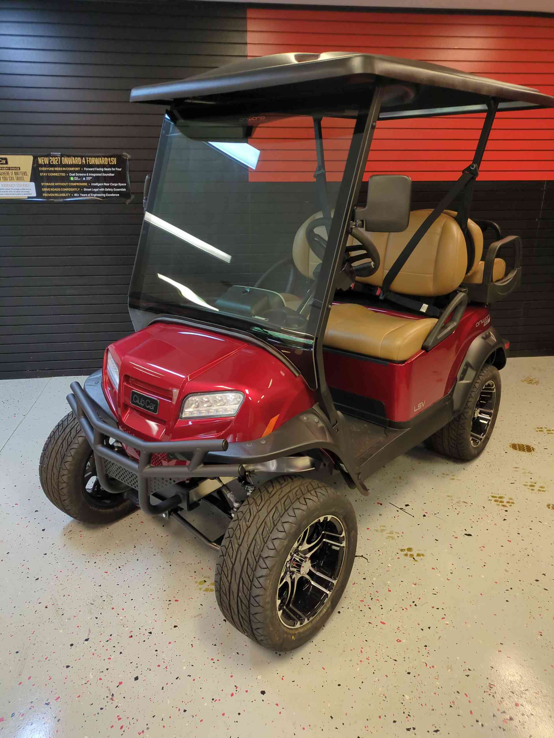 2027 Club Car Onward 4 Passenger (2+2) LSV Golf Cart in Candy Apple Red