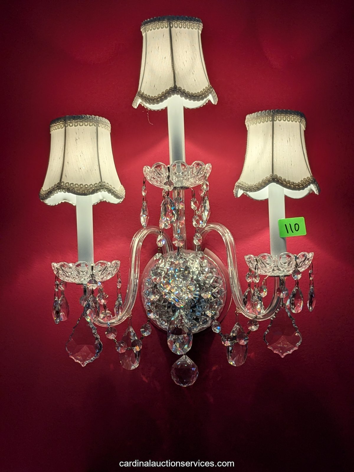 Bohemian Style Cut Crystal Three-Light Wall Sconces, Pair - Lot 110, Barrington estate auction, Short Pump, Richmond VA