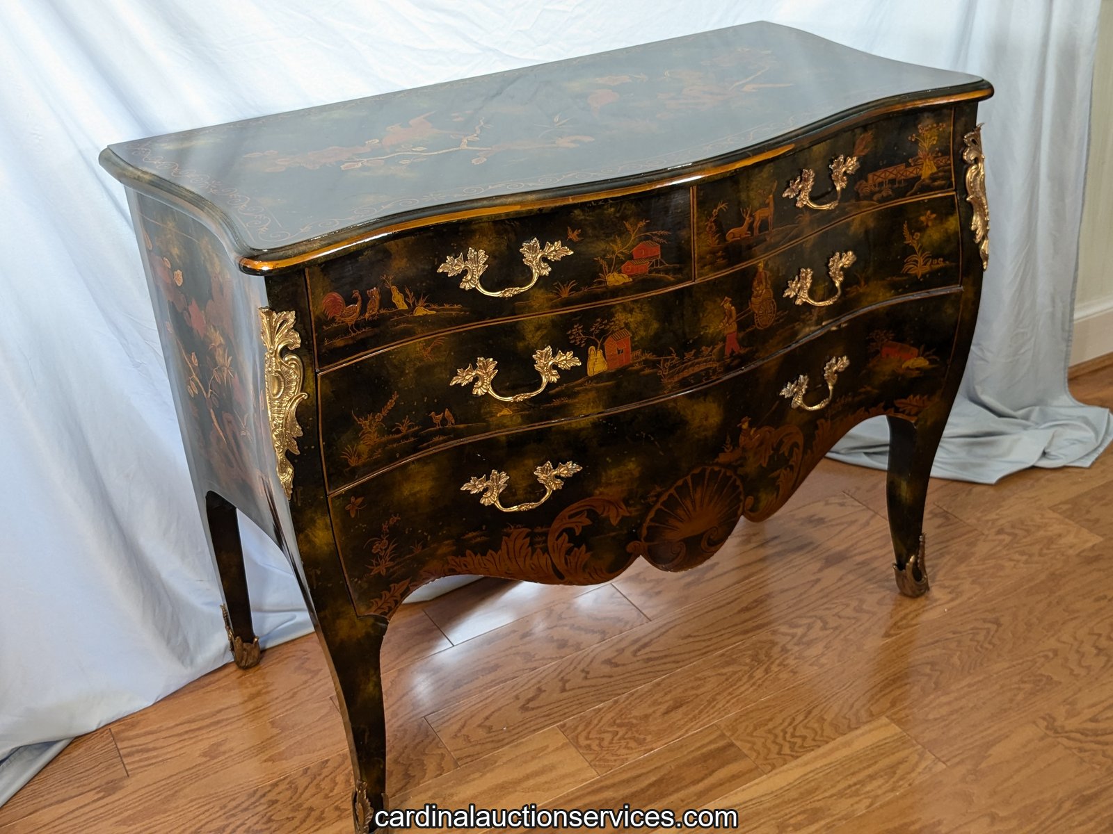 Maitland-Smith Chinoiserie Lacquered Bombe Commode - Lot 300, Barrington estate auction, Short Pump, Richmond VA