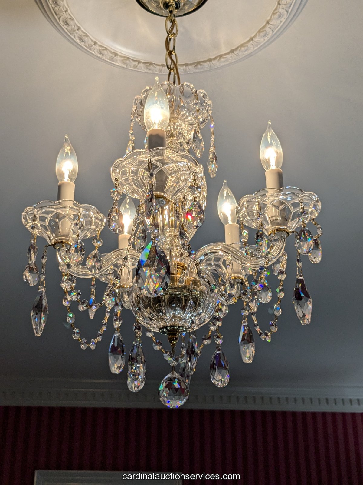 Schonbek Crystal Five-Arm Chandelier - Lot 515, Barrington estate auction, Short Pump, Richmond VA