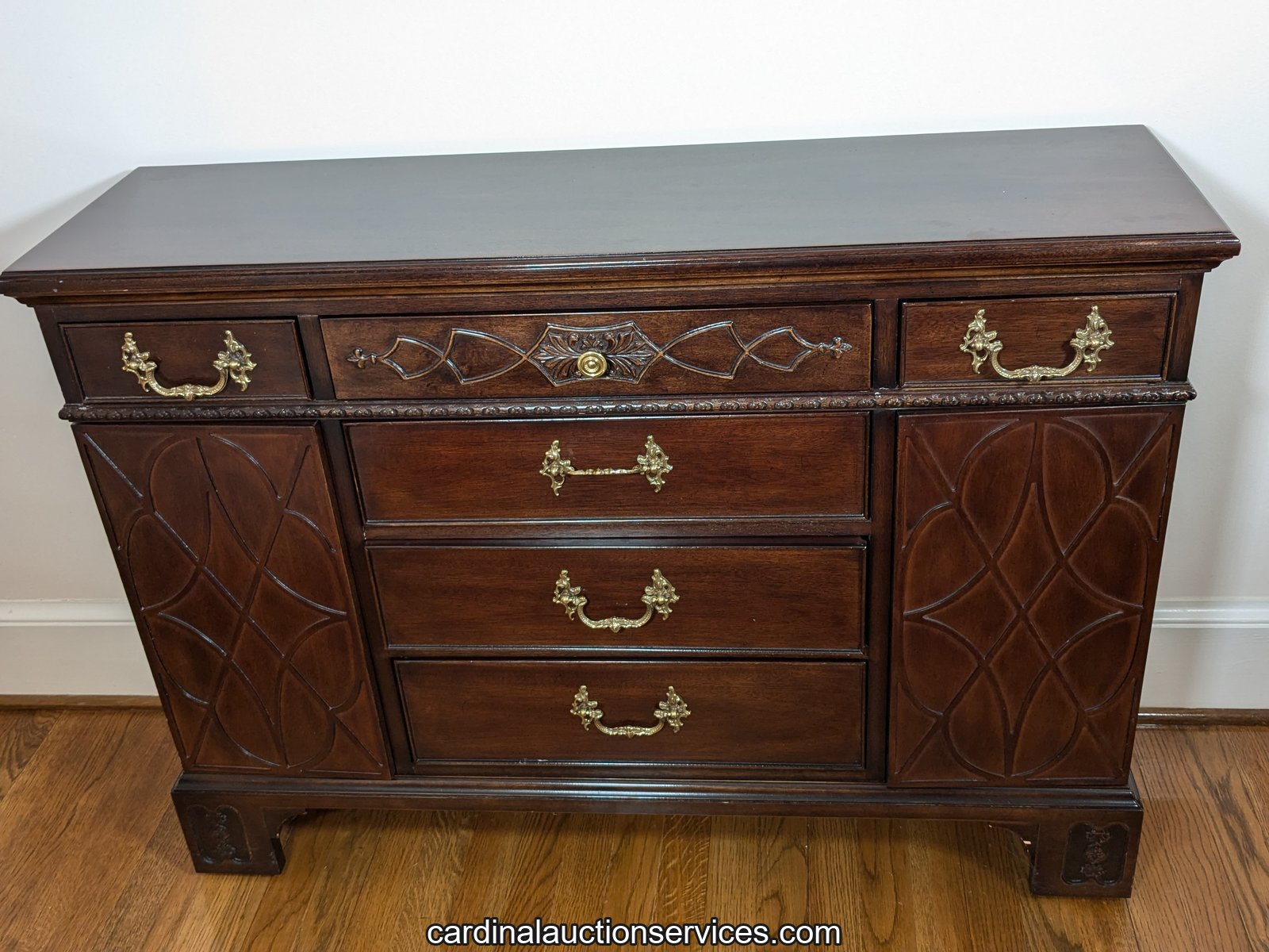 Henredon Mahogany Sideboard Console with Blind-Fret Doors - Lot 630, Barrington estate auction, Short Pump, Richmond VA