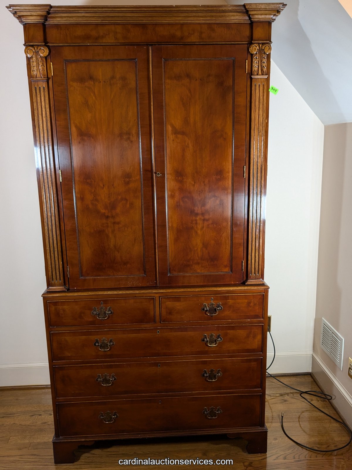 Trosby Furniture Yew Wood Linen Press - Lot 824, Barrington estate auction, Short Pump, Richmond VA