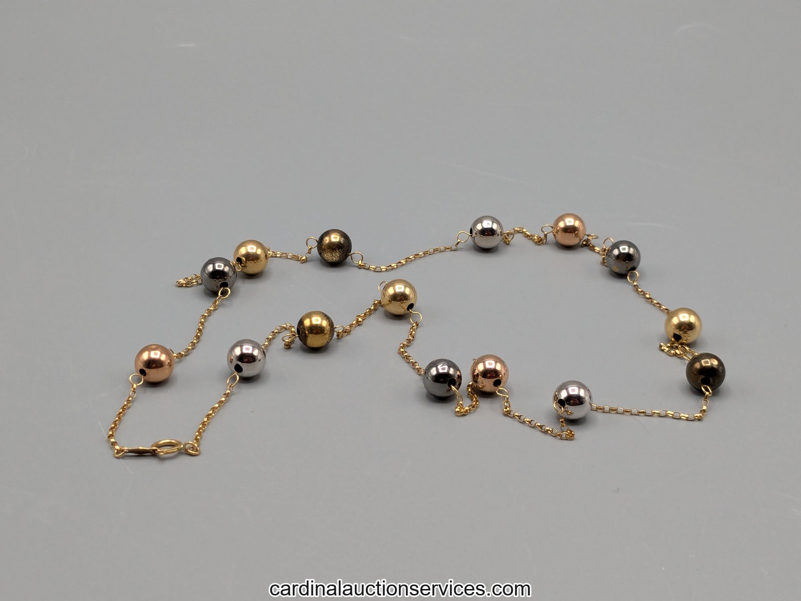 14k Tri-Color Gold Station Bead Necklace - Lot 102, gold and sterling auction, Richmond VA