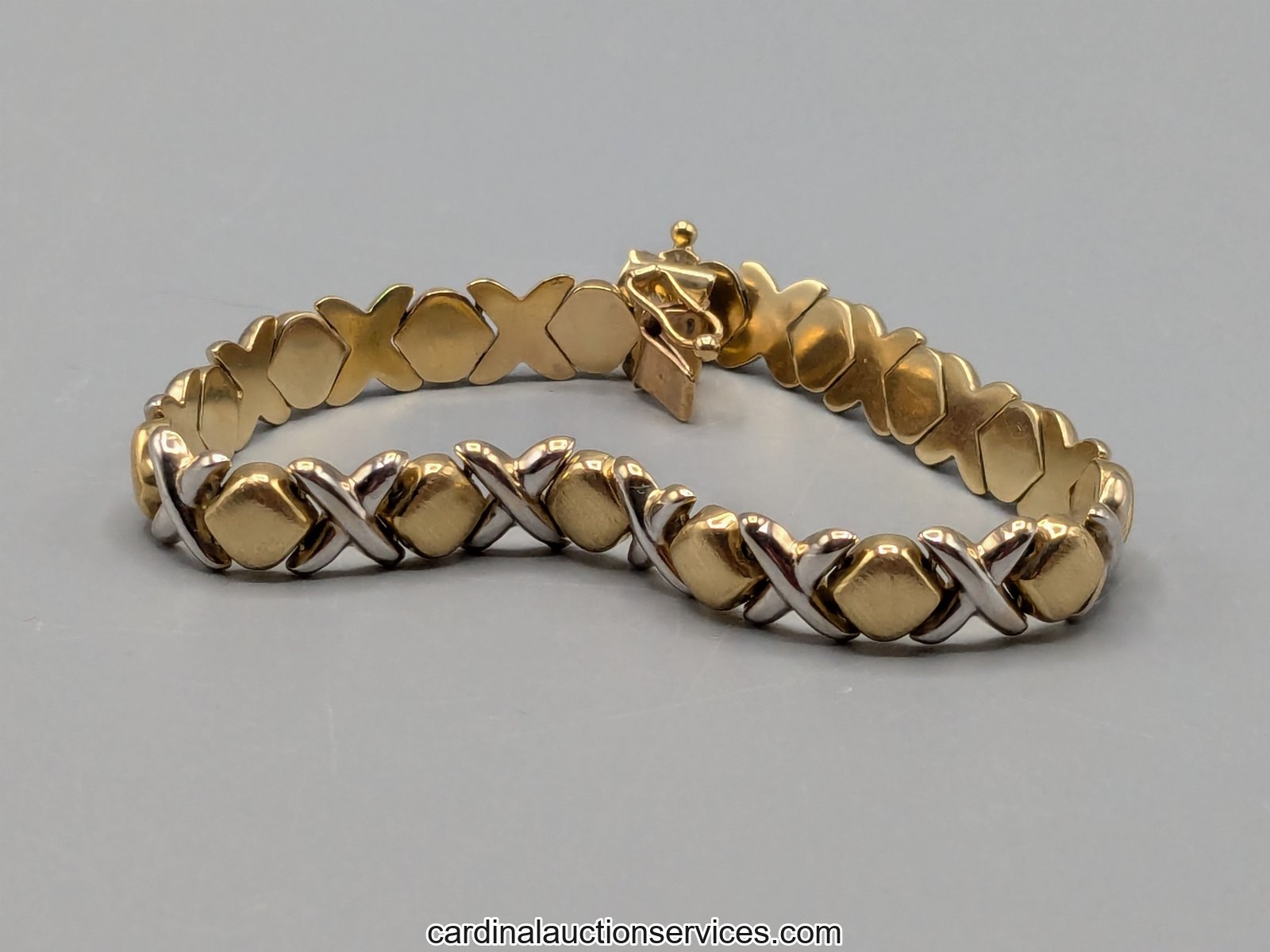14k Two-Tone Gold X and O Link Bracelet, 11.3 Grams - Lot 103, gold and sterling auction, Richmond VA