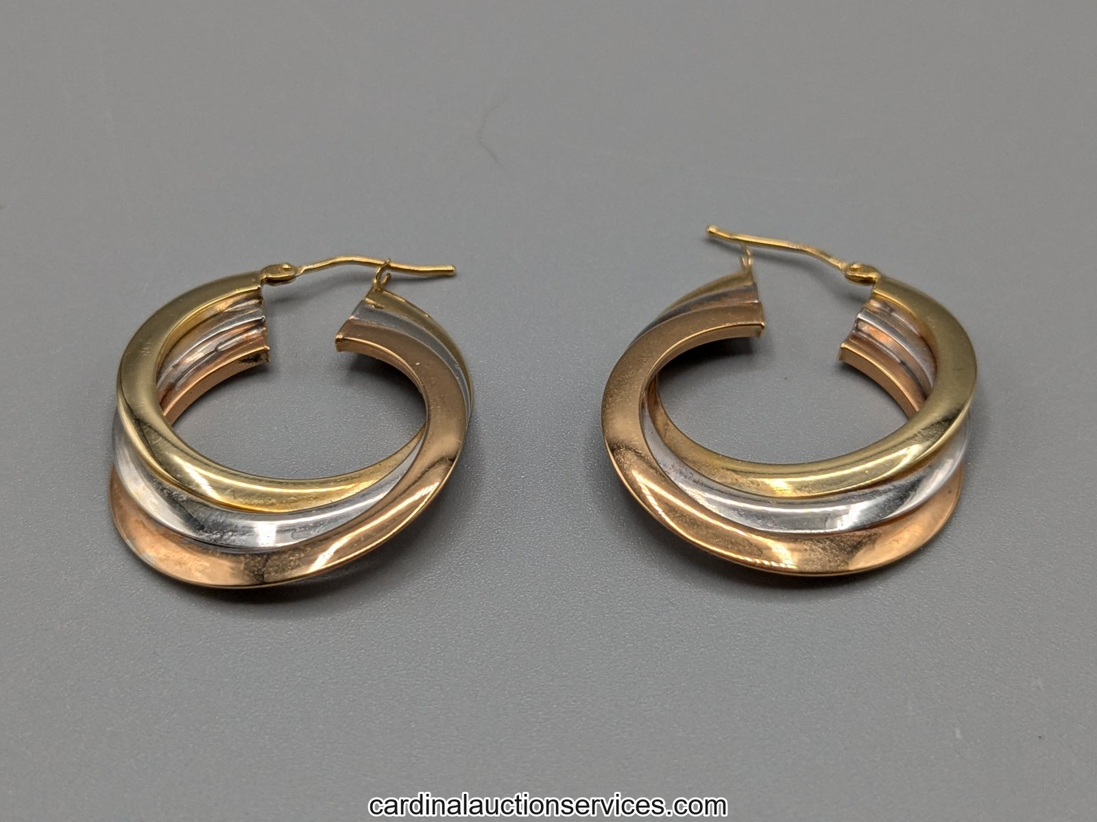 14k Tri-Color Gold Twisted Hoop Earrings - Lot 105, gold and sterling auction, Richmond VA