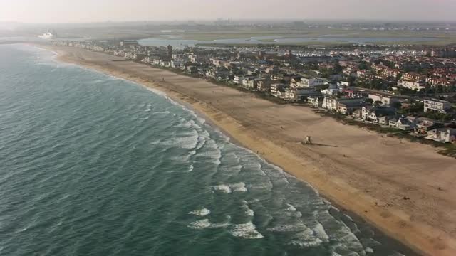 Long Beach, California circa-2017, Aerial shot of Sunset Beach.  Shot with Cineflex and RED Epic-W H