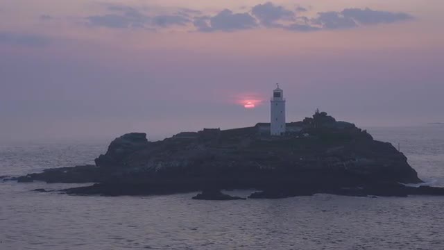 Beautiful sunset  at Godrevy Lighthouse, Cornwall, UK
