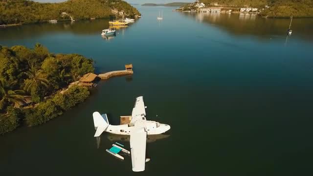 Seaplane on sea water surface
