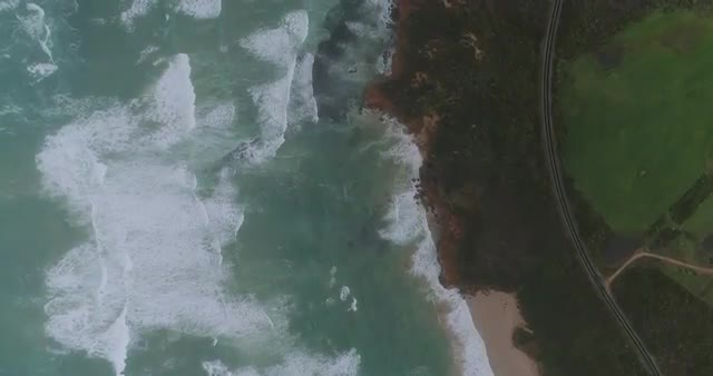 A birds eye view birds eye view tracking the coast along the Great Ocean Road. Victoria. Australia. 