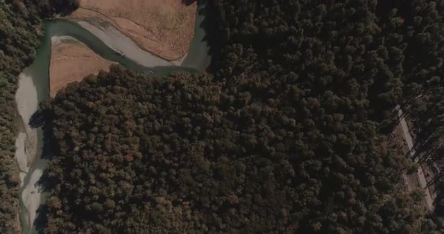 A birds eye view of Fiordland National Park with the river. New Zealand.