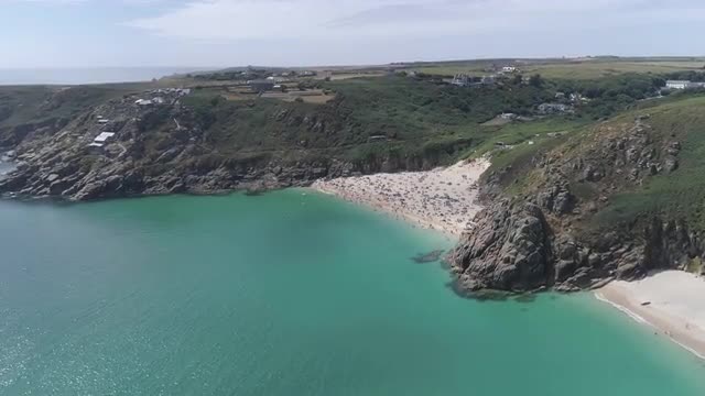 Beautiful beach and cliffs at Porthcurno, Cornwall, England, United Kingdom