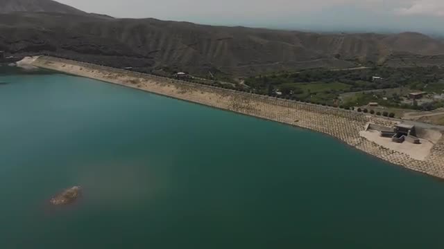 Aerial shot of dam on Azat River in Armenian Highlands