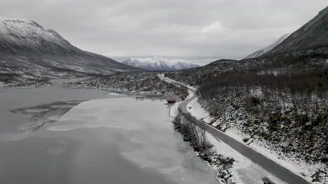 Norwegian Arctic Road &amp; Boathouses - Aerial Part 01
