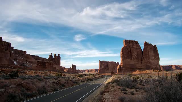 Time lapse in Arches National Park viewing the desert landscape