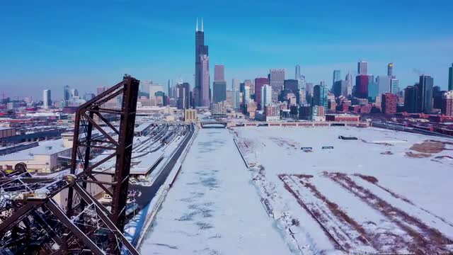South side bridge with Chicago skyline in the background