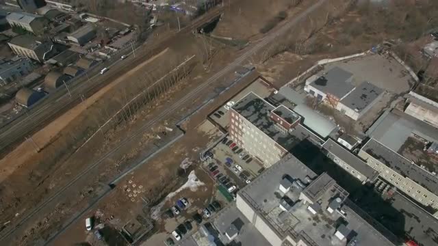 New apartment block and Moscow view, aerial shot in spring. Russia