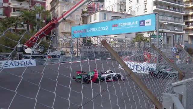 Formula E Electric Cars Driving Very Fast On Monaco E-Prix 2019