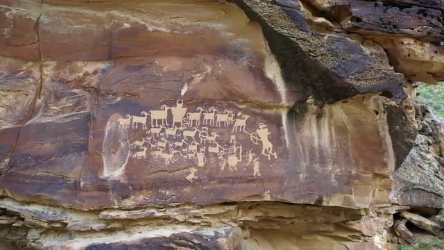 Flying in to The Great Hunt Panel petroglyph in Nine Mile Canyon