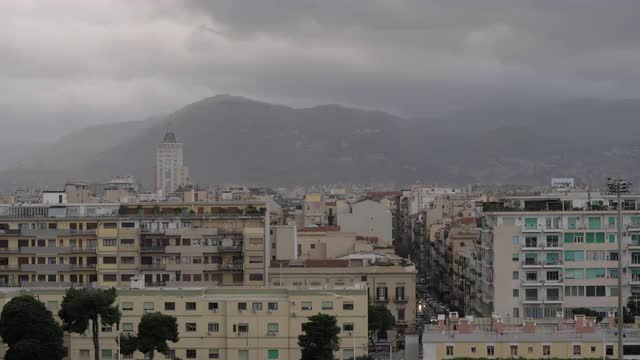Cityscape of Palermo on overcast day, Italy