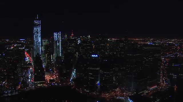New York City Aerial Skyline at Night