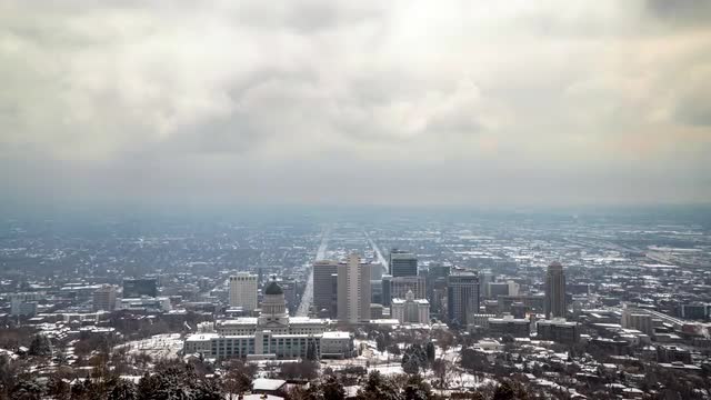Time lapse overlooking Salt Lake City on cloudy day