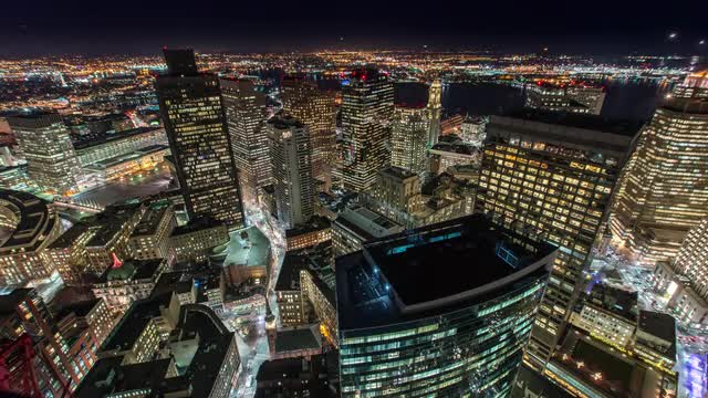 Boston Downtown Night Timelapse 4K