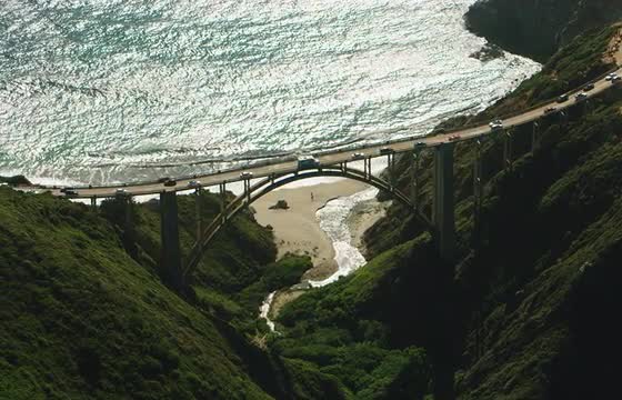 Aerial Shot of Bixby Bridge on the California Coastline