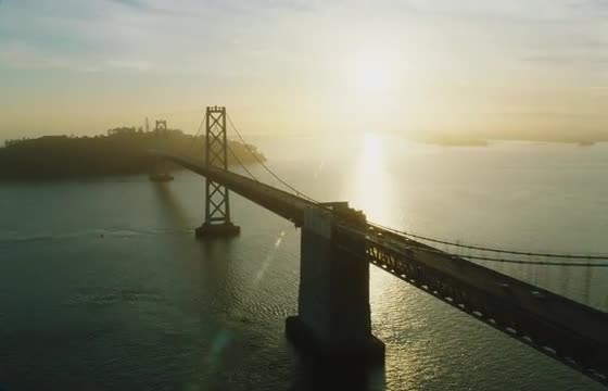 Wide aerial shot of the Bay Bridge in San Francisco