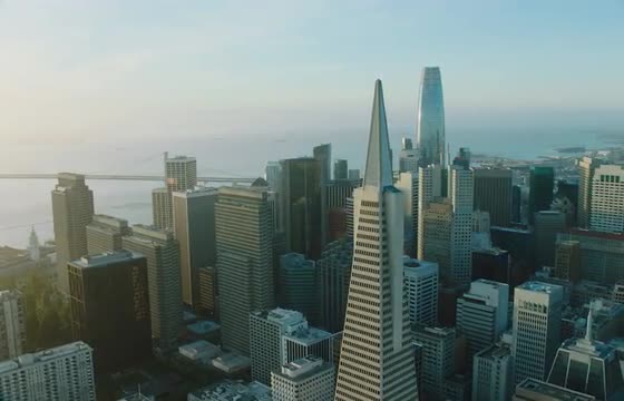 Wide aerial shot of the transamerica pyramid San Francisco