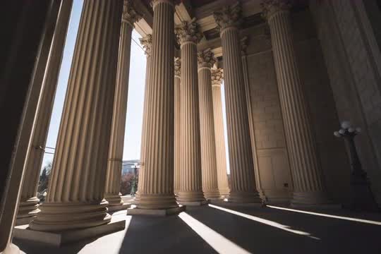 Timelapse of National Archives Roman Pillars Catching Light and Shadows in Washington DC 