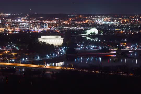 Night timelapse over the Jefferson Memorial and Lincoln Memorial
