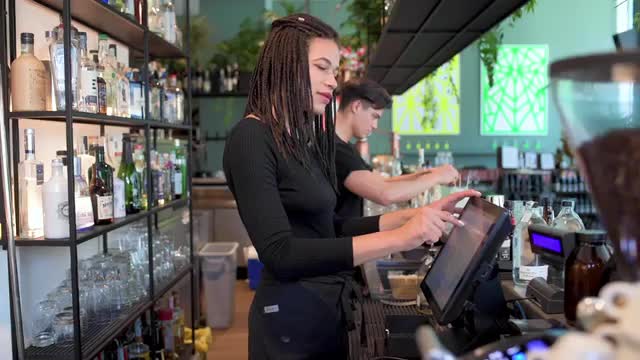 Bartender using touch screen