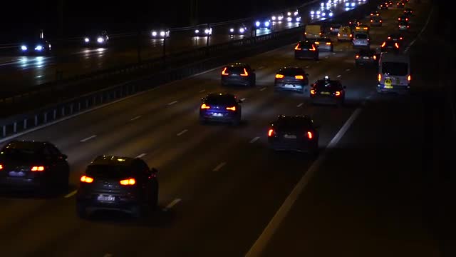 slowmotion shot - evening traffic on highway in Stockholm
